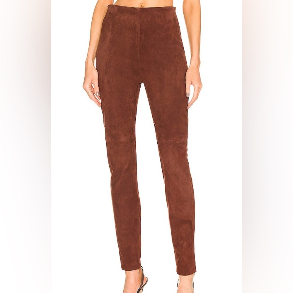 $498 NWT Brown L'Academie Suede Leather Leggings Sz Medium